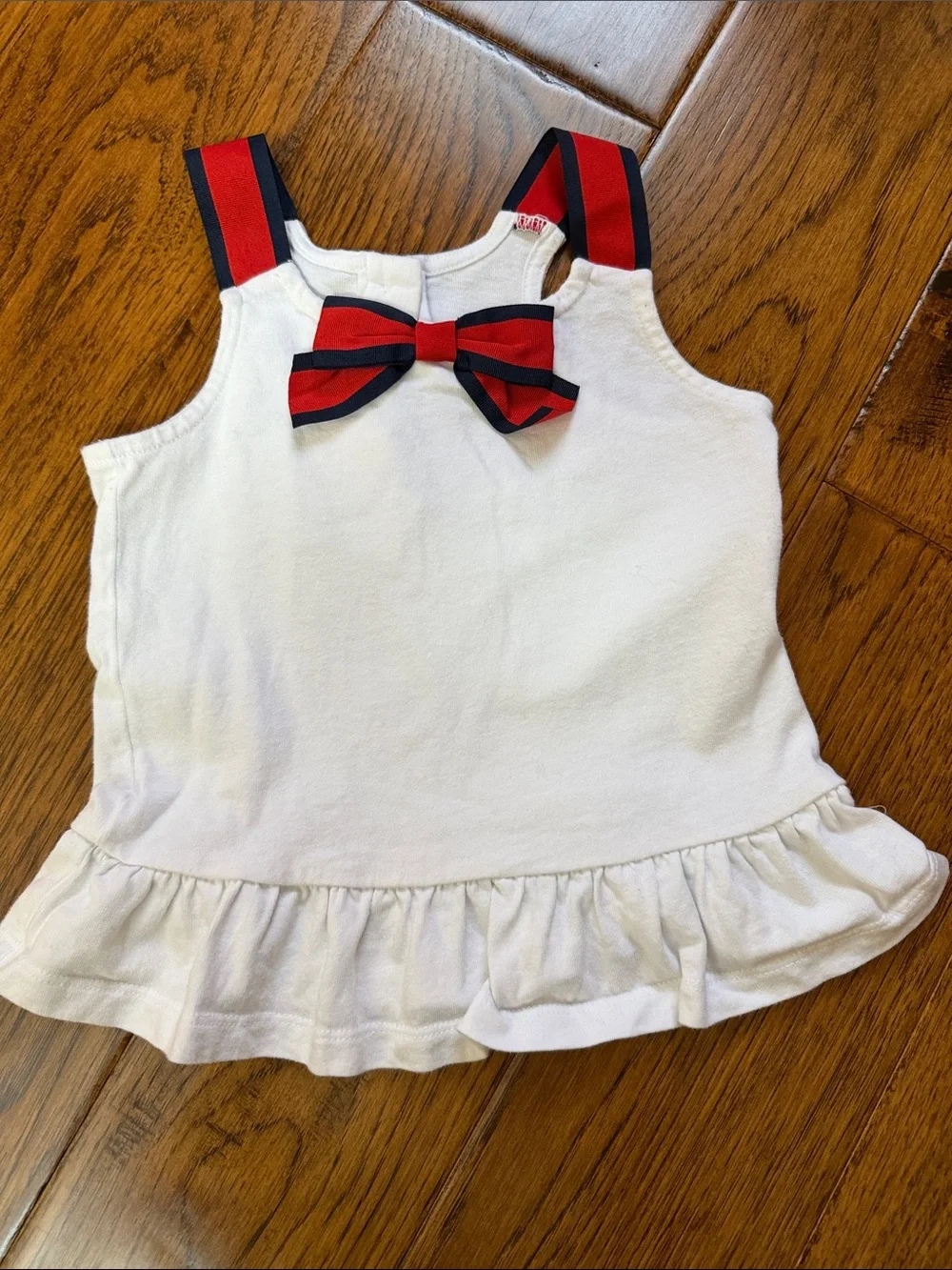 Girls White Ruffle Tank & Red Leggings with White Pleated Skirt Set